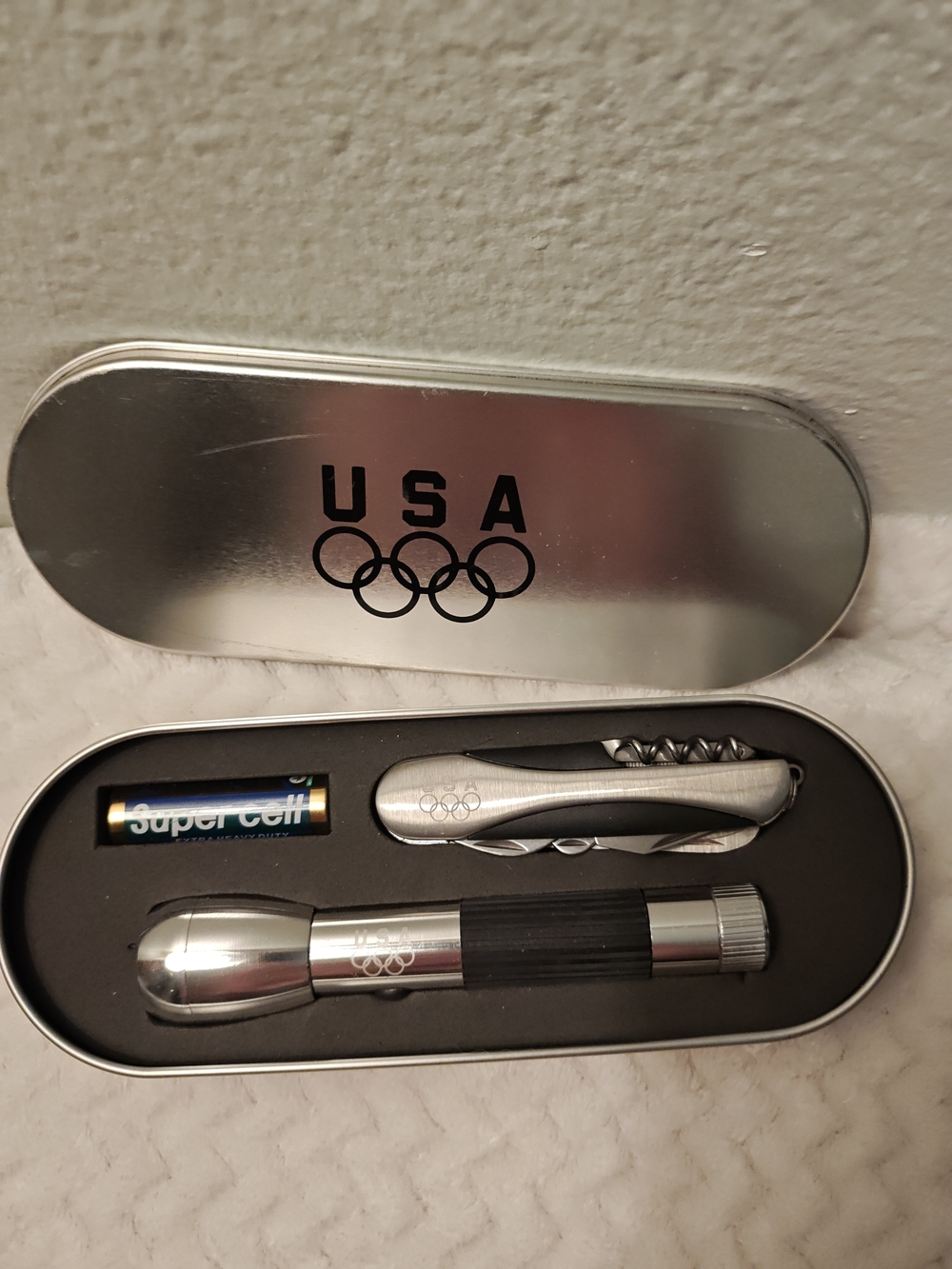 USA Olympic Branded Silver Multi-Tool & Flashlight Gift Set